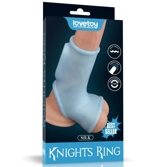 Male Sex Toys lovetoy Knights Ring Vibrating Silk Knights Ring with Scrotum Sleeve Blue