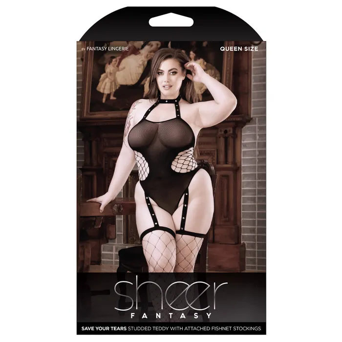 Bodystockings Playsuits Fantasy Lingerie Save Your Tears Fishnet Teddy Bodystocking Curvy Fantasy Lingerie