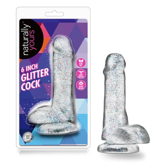 Blush Novelties Naturally Yours 6 Inch Glitter Cock Sparkling Clear Dildos
