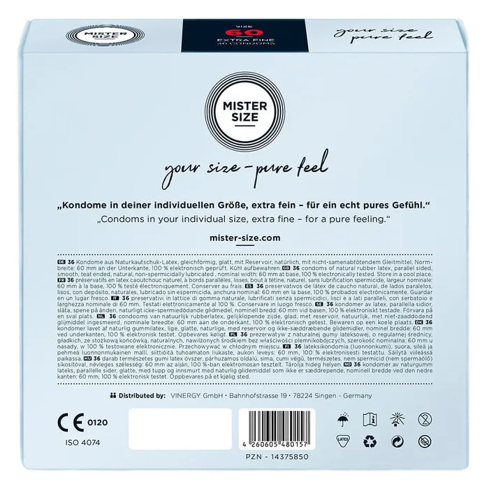 Mister Size 60mm Your Size Pure Feel Condoms 36 Pack Mister Size Male Sex Toys
