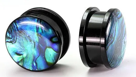 Acrylic Threaded Tunnel with Front ABALONE SHELL in sizes 12g up to 1 Painful Pleasures Female Sex Toys