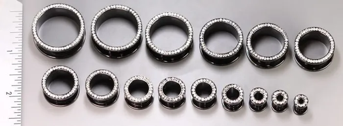 Anal Painful Pleasures Crystal Jeweled Rim PVD Black Steel Threaded Tunnel Price Per 1