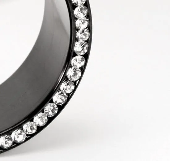 Anal Painful Pleasures Crystal Jeweled Rim PVD Black Steel Threaded Tunnel Price Per 1