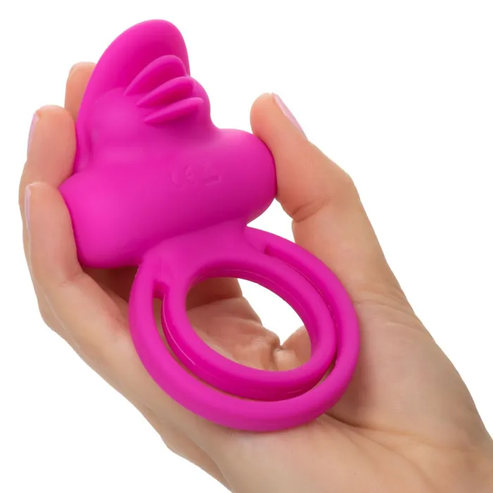 Clit Flicker Pink Silicone Vibrating Cock Ring with Tongues CalExotics Couples Clit Flicker Pink Silicone Vibrating Cock Ring with Tongues CalExotics Couples