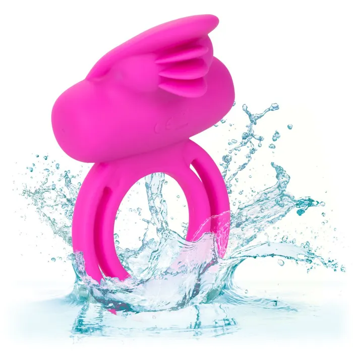 Clit Flicker Pink Silicone Vibrating Cock Ring with Tongues CalExotics Couples