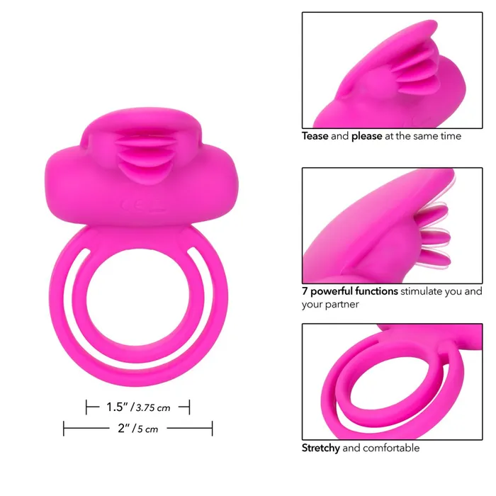 Clit Flicker Pink Silicone Vibrating Cock Ring with Tongues CalExotics Couples