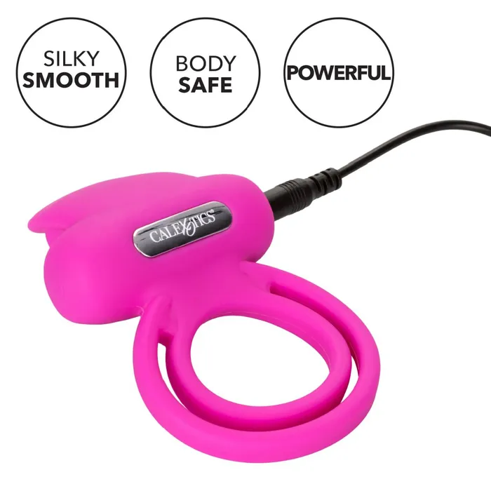 Clit Flicker Pink Silicone Vibrating Cock Ring with Tongues CalExotics Couples