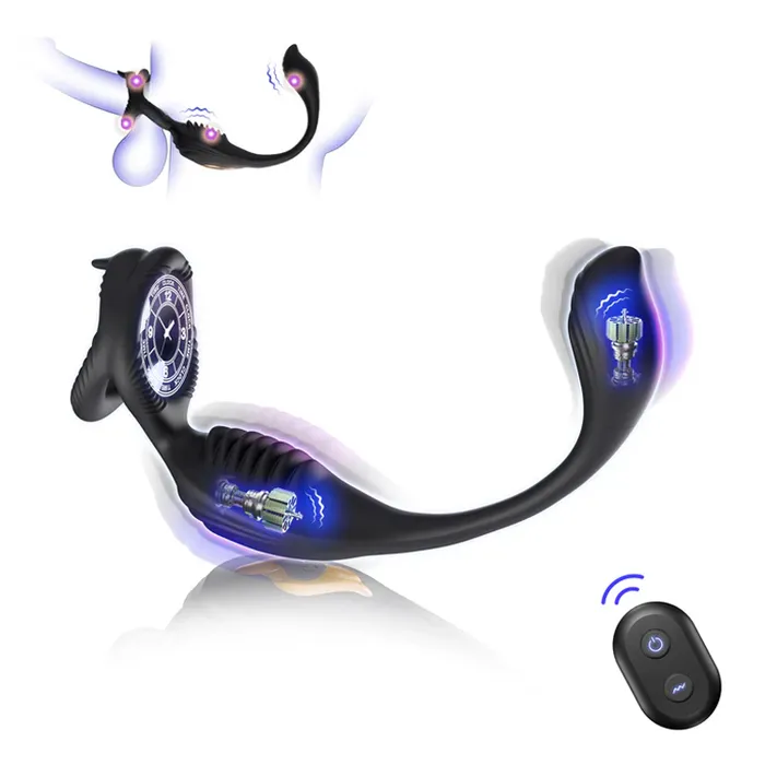 Amovibe Male Sex Toys Vibrating Penis Ring with Anal Plug