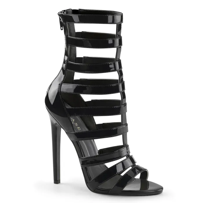 Anal ShhhEFW Sexy 52 cage Sandal with 5 inch heel Black Patent