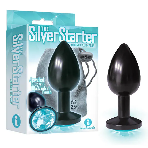 Anal ShhhWndsr The Silver Starter Plug with blue jewel base Black