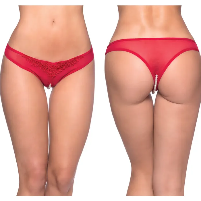 Crotchless Thong wPearls Red OS Fairvillacom Vibrators