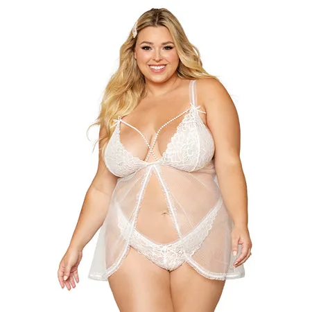 Dreamgirl Lace Mesh Babydoll With Pearl Accents Lace Pearl GString White Queen Size Fairvillacom Female Sex Toys Dreamgirl Lace Mesh Babydoll With Pearl Accents Lace Pearl GString White Queen Size Fairvillacom Female Sex Toys