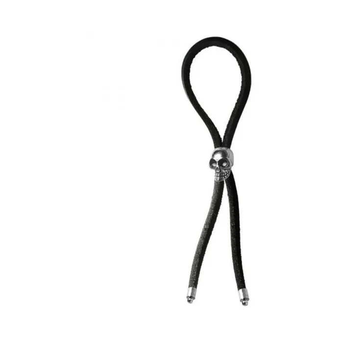 Fairvillacom Anal CRING LASSO SILVER SKULL BEAD LEATHER STRAP BLACK