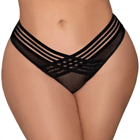 Fairvillacom Anal Mesh Thong wShadow Stripe Elastic Black 3X