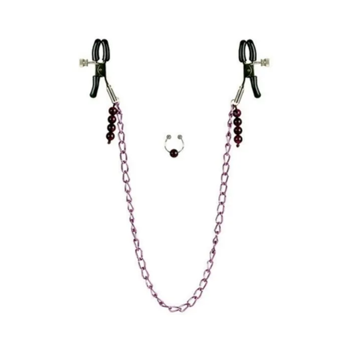 Fairvillacom Couples Nipple Clamps Purple Chain with Navel Ring