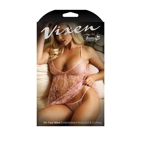 Fairvillacom Dildos Vixen Embroidered Babydoll GString Light Pink LXL