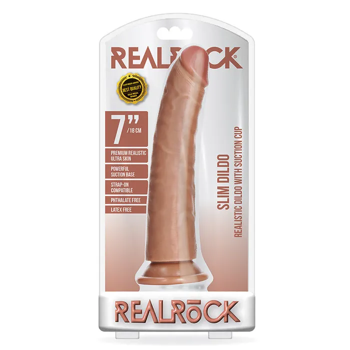 Fairvillacom Female Sex Toys RealRock 7in Slim Dildo WSuction Tan
