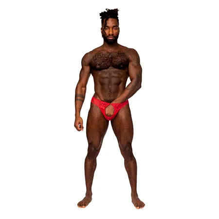 Fairvillacom Male Power Sassy Lace Open Ring Thong Red LXL Male Sex Toys