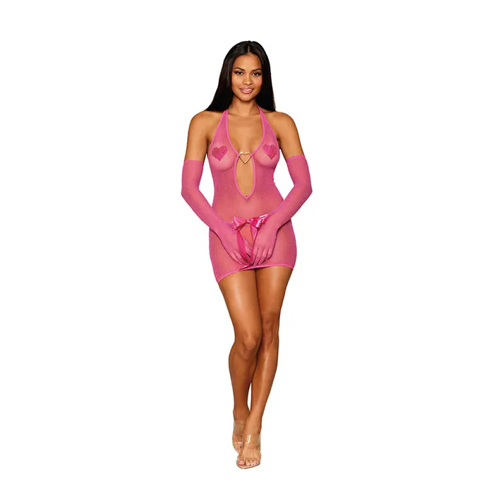 Fairvillacom Vibrators METALLIC FISHNET CHEMISE W GLOVE RESTRAINTS PEONY OS