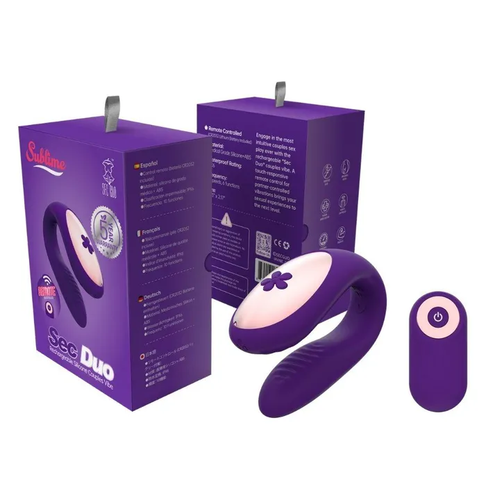 Fairvillacom Vibrators Sublime Sec Duo Rechargeable Silicone Couples Vibe Plum