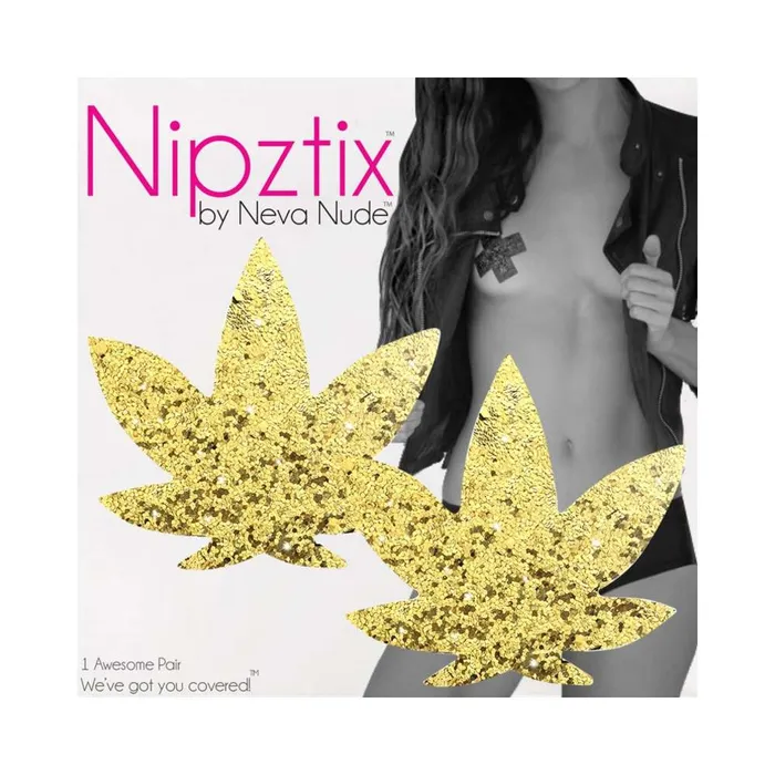 Female Sex Toys Fairvillacom Neva Nude Pasty Weed Leaf Glitter Sparkle Gold