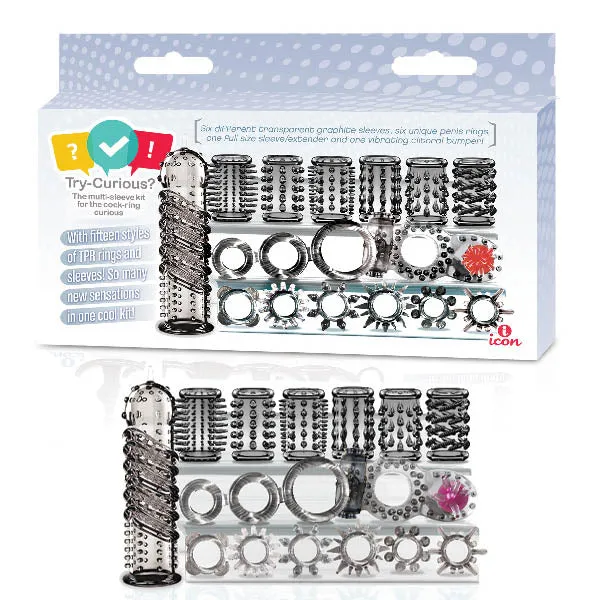 Male Sex Toys ShhhWndsr TryCurious Cock Ring Sleeve Set Clear 15 Piece Set Male Sex Toys ShhhWndsr TryCurious Cock Ring Sleeve Set Clear 15 Piece Set