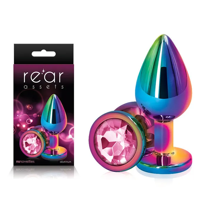 Rear Assets Butt Plug with Pink Crystal Insert Multi Colour Medium ShhhWndsr Anal Rear Assets Butt Plug with Pink Crystal Insert Multi Colour Medium ShhhWndsr Anal