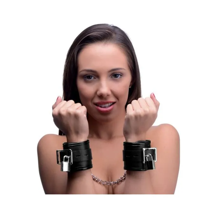 Restraints Fairvillacom Locking Padded Wrist Cuffs With Chain Black