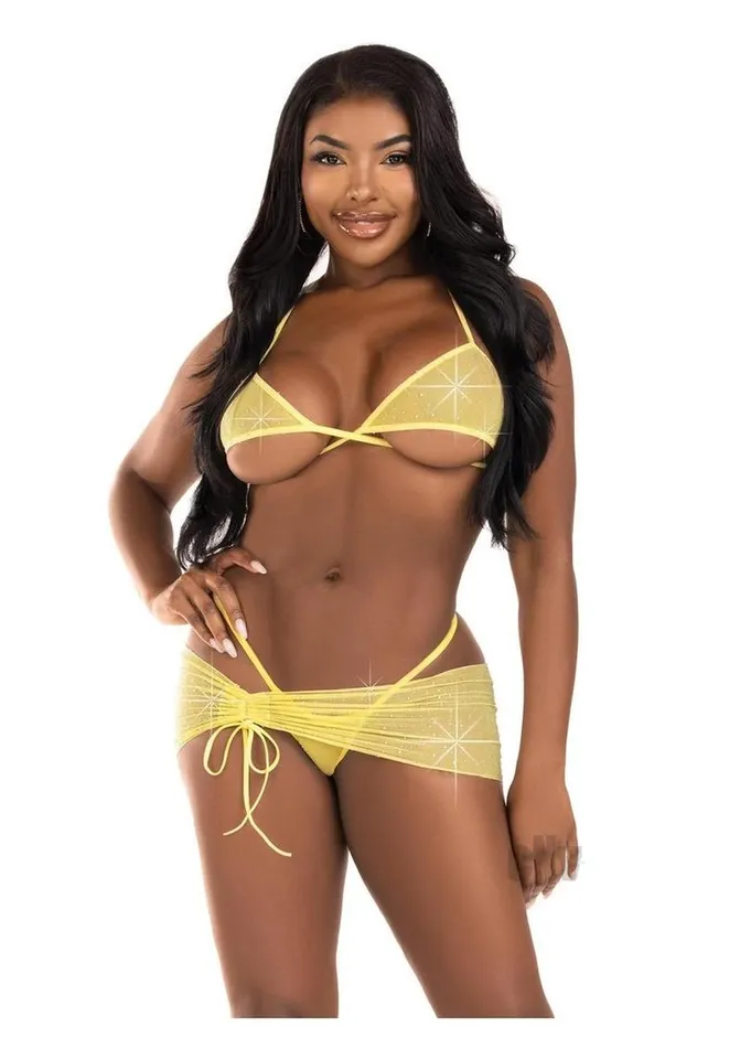 Rhines Mesh Bra Gstring Sarong Mdlg Ylw Leg Avenue Inc Vibrators