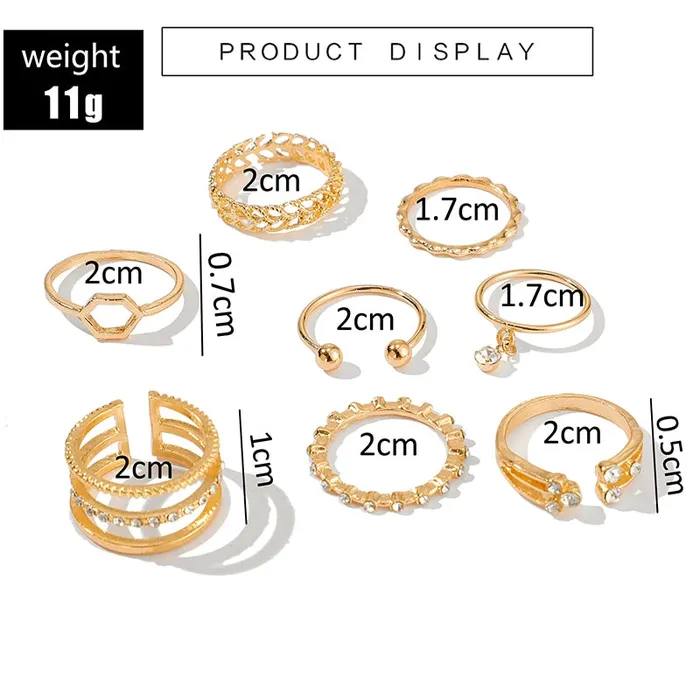 Rings 8pc Bohemian geometric ring set Clear crystal stones gold chain Shhhep Anal Rings 8pc Bohemian geometric ring set Clear crystal stones gold chain Shhhep Anal