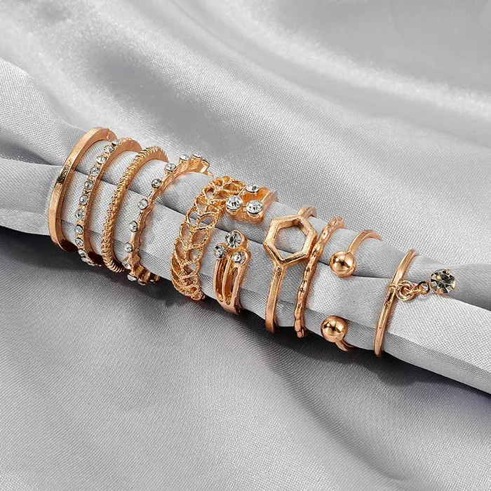 Rings 8pc Bohemian geometric ring set Clear crystal stones gold chain Shhhep Anal Rings 8pc Bohemian geometric ring set Clear crystal stones gold chain Shhhep Anal