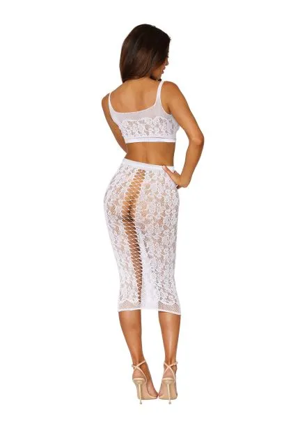 SEAMLESS SHEER LACE BRALETTE SLIP SKIRT WHITE OS Fairvillacom Hosiery