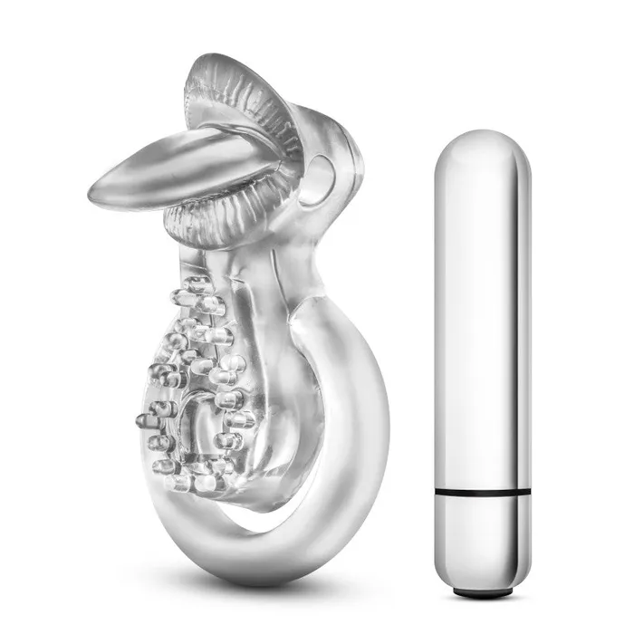 ShhhWndsr Male Sex Toys Stay Hard 10Function Vibrating Tongue Cock Ball Ring Clear