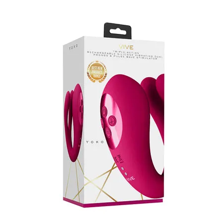 Shots America LLC Vibrators VIVE YOKO Rechargeable Triple Action Silicone Vibrator Dual Prongs with Clitoral Pulse Wave Pink Shots America LLC Vibrators VIVE YOKO Rechargeable Triple Action Silicone Vibrator Dual Prongs with Clitoral Pulse Wave Pink
