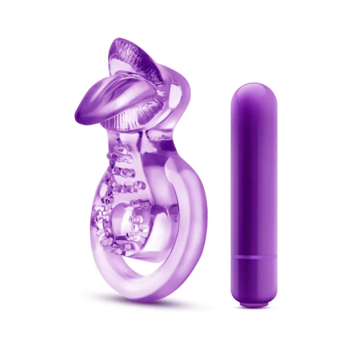 Vibrators Blush Play with Me Lick it Vibrating Double Strap Cockring Purple Fairvillacom