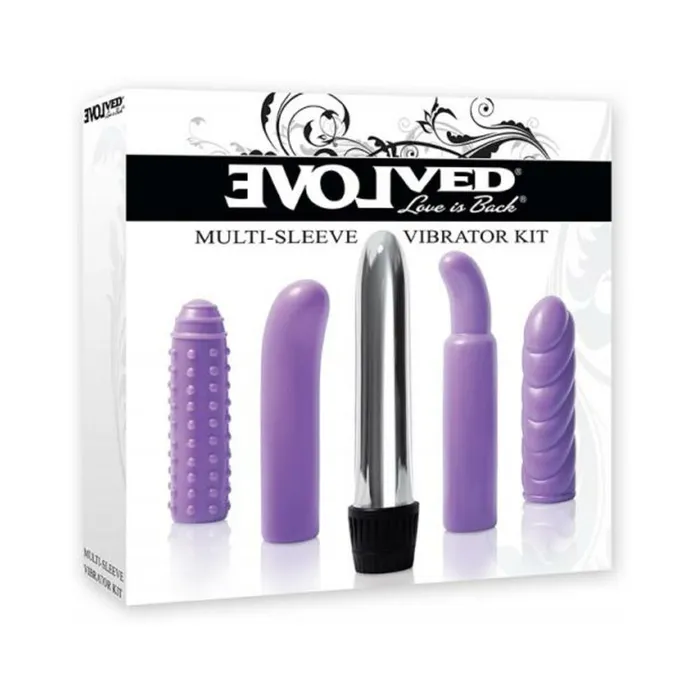 Vibrators Fairvillacom Evolved Multi Sleeve Vibrator Kit w4 Textured Sleeves Vibe Purple