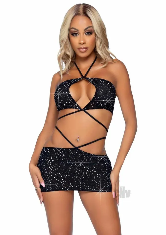 Vibrators Rhinestone Keyhole Bandeau 2pc Lg Blk Fairvillacom